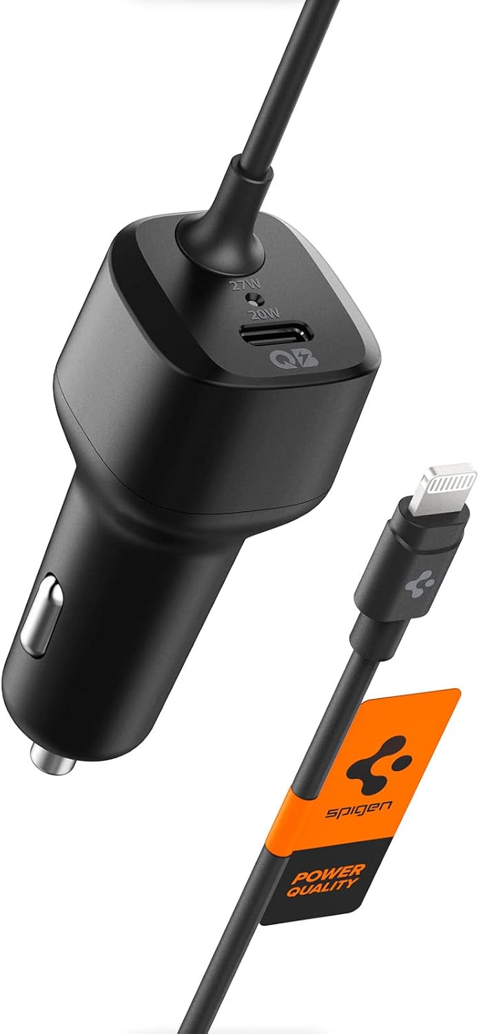 Spigen for USB C Car Charger, 75W Dual USB Super Fast Charge PD PPS 45W 30W Car Adapter Compatible with iPhone 17 16 15 Air, Galaxy S25 Ultra S25 Plus S25 S24, Pixel 10 Pixelsnap, MacBook Air/Pro