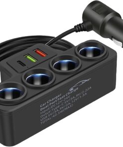 Fast Car Charger Cigarette Lighter Adapter 4 Ports Car Charger Adapter with Three USB 3.0 One PD 3.0 with Light Blue Light Fast Charging Car Lighter Plug for iPhone, Samsung, Vivo, Huawei