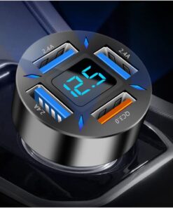 2Pcs 66W Fast USB Car Charger Fast Charge with Voltmeter LED Light Display Car Charger Adapter Compatible for iPhone 14/13/12/11pro/x/8/S22/S22+/Ultra/S21/S10/S9 (2Pcs Black)