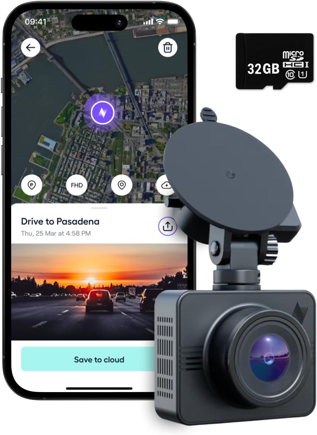 Nexar Beam GPS Dash Cam - Dash Camera for Cars with 32GB SD Card Included Unlimited Cloud Storage 24H Parking Mode Dash Cam for Cars. Wireless Car Camera with 1-Year Nexar Classic App Subscription