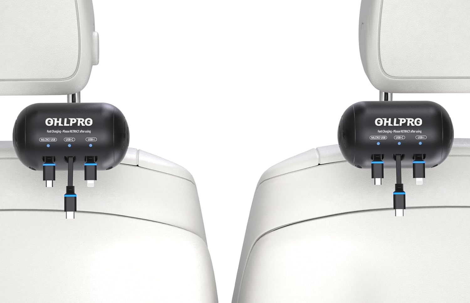 OHLPRO Multi Car Retractable Backseat 3 in 1 Car Charging Station Box Compatible with All Phones | iPhone | Samsung | Uber Taxi Lyft Turo Ride Share Customer Charging Dock Attach to Headrest