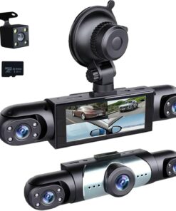 3 Channel Dash Cam Front Inside and Left Right, 1080P HD Dash Camera for Cars, 3.16 inches Car Camera 150° Wide Angle Dashcam, Night Vision, Loop Recording, G-Sensor, 64GB Card