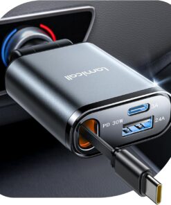 Lamicall Car Charger USB C Compatible with iPhone 17 16 15 Fast Charging [Ultra-Compact, 60% Less Space] 57w Type C Retractable Car Charger Fit Samsung Galaxy S25 S24 Ultra Pixel Android