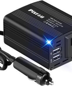 150W Power Inverter 12V DC to 110V AC Car Plug Adapter Outlet Converter with 3.1A Dual USB AC car Charger for Laptop Computer Black