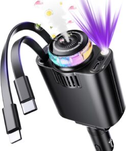 Retractable Car Charger with Starlight and Aromatherapy, 5 in 1 USB C Car Charger Adapter, 69W Fast Charging Cars Phone Chargers, Cars Air Freshener Compatible with iPhone 16 15 14 13 12 and Android