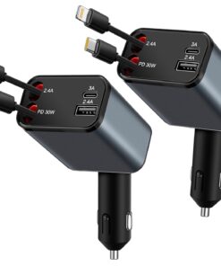 2Pack 4 in 1 Retractable Car Charger, 69W USB C Car Accessories Adapter for iPhone 17 USB C Charger Fast Charging,Truck Accessories,Travel Essentials Gifts for Women Men, for iPhone 16 15 14, Galaxy