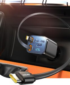 [5 in 1] for iPhone 17 Car Charger Adapter Fast Charging 99W USB C Car Charger Retractable with PD45W Dual Type C Cords Car Accessories Gifts for Women Men for iPhone 17 Air 16 15 Pro Max, All Phones