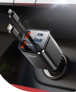 [2025 Ultra-Compact] JOYROOM Retractable Car Charger 84W Car Charger USB C for iPhone 16 17 Fast Charging, Car Accessories, Car Adapter Travel Essentials Gifts for Women Men, for iPhone 17 16 15 14 13