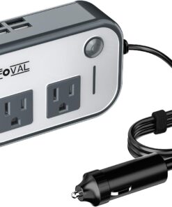 200W Car Power Inverter, FOVAL 12V DC to 110V AC Car Inverte with 4 USB Ports Car Outlet Adapter, Power Inverter for Vehicles, Car Plug Adapter Outlet for Laptop Computer Charger (Gray)