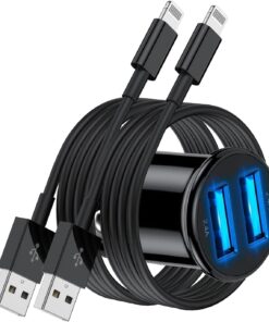 [Apple Certified] iPhone Fast Car Charger,Dual-Port USB A and USB C Charging Adapter with Two Lightning Cable, Type C Car Charging Plug for iPhone 14 Pro/13 Pro Max/12 Mini/11/XS/XR/X/8/iPad