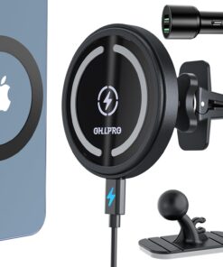 OHLPRO for MagSafe Car Mount Charger iPhone Wireless Car Charger, Stick on Dashboard Magnetic Phone Holder Mount for iPhone 17 Pro Plus Max 16 15 14 13 12 Series, 15W Fast Charging, Aluminum Shell