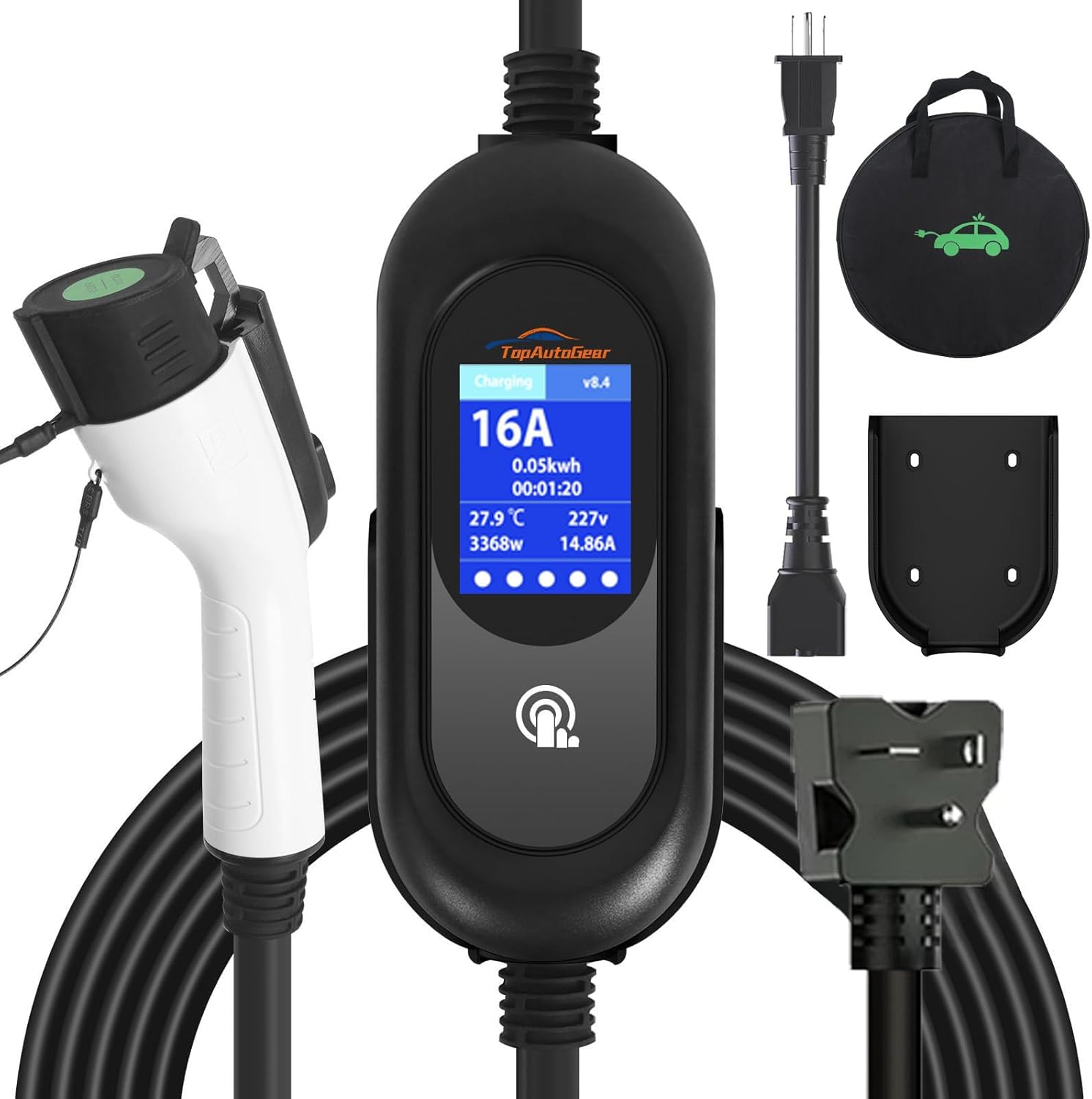 Level 2 EV Charger, 50Amp Portable Electric Car Charger Fit for SAE J1772 EV 220V-240V NEMA 14-50 Plug,25FT Cable with Delay Timer Function for The Home Use and Ourdoor Charging