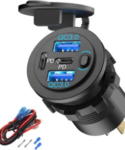 2 Pack 12V USB Outlet 4 Port Car Charger, 78W Super Fast Dual PD3.0 & QC3.0 Multiple USB Port for Car, USB C Cigarette Lighter Replacement 12 Volt Socket Waterproof for Marine Boat Motorcycle RV Golf