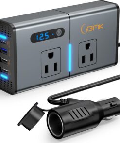 BMK 200W Car Power Inverter Newly Car Plug Adapter Outlet Charger DC 12V to 110V Car Inverter with 1.2A&2.4A USB, 1 QC3.0 USB and 1 Type C Ports Black
