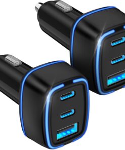 USB C Car Charger, 3 Port PD Super Mini Cigarette Lighter Adapter, 2Pack USB-C & A Fast Car Charging for iPhone 16/15 Pro Max, Galaxy S25/S24, iPad, Pixel, Android Phones,Travel Essentials for Men
