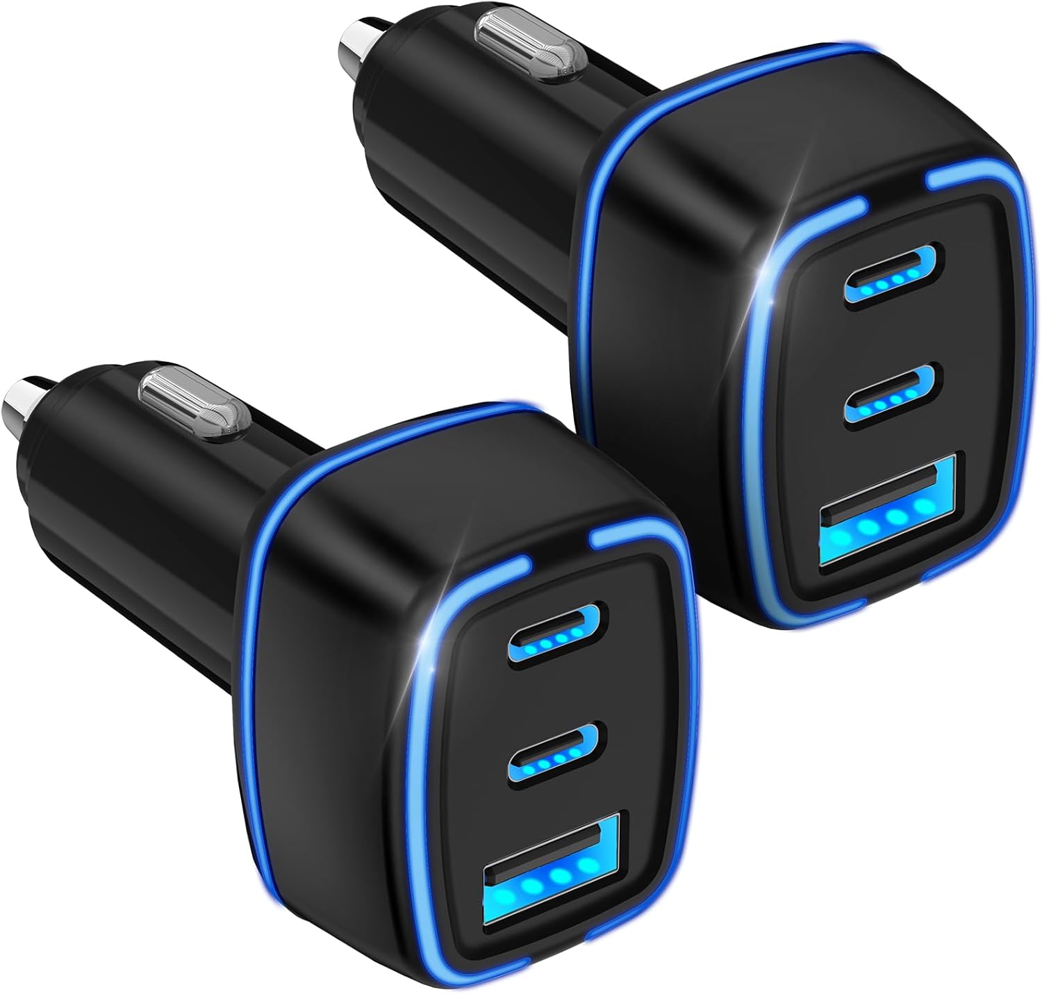 USB C Car Charger, 3 Port PD Super Mini Cigarette Lighter Adapter, 2Pack USB-C & A Fast Car Charging for iPhone 16/15 Pro Max, Galaxy S25/S24, iPad, Pixel, Android Phones,Travel Essentials for Men