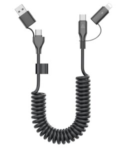 Coiled USB-C and Lightning Cable 2-in-1, 3FT iPhone 17 16 Car Charger Cord, 60W Fast Charging Cable for iPhone 15, Samsung Galaxy Supports Apple CarPlay & Android Auto (Black)