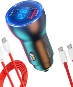 for Oneplus Car Charger 100W 80W 65W Fast Charge for One Plus 13 12 13R 12R 11 10 Pro 9 10T 8T 8 7T 7 Open Pad Nord 2T CE 3 4 N20 N30 N100, 25W PD PPS USB C Port 3ft Cable