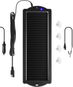 Sunway Solar Car Battery Trickle Charger & Maintainer 12V Solar Panel Power Battery Charger With Cigarette Lighter Plug Battery Clamp For Car Automotive Motorcycle Boat Marine Snowmobile Watercraft RV