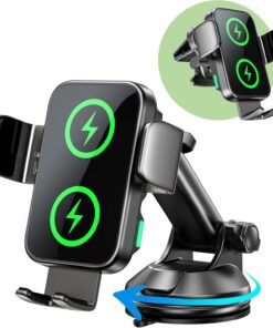 Dual Coil 15W Car Phone Holder (Not Easy to Disconnect) Wireless Car Charger -Auto Clamping- Charging Phone Holders for Your Car Dash Vent Windshield, for Flip S24/S23/S22/S21, iPhone 17/16/15