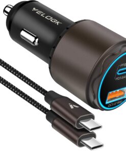 VELOGK Super Fast Type C Car Charger [73W Turbo], Fast Adaptive 55W 45W PPS/PD&QC3.0 USB C Car Adapter[Super Fast Charging 2.0] for Samsung S25 Ultra/S24 Ultra/S23 Ultra/S22+/S21/S20,iPad Pro,MacBook