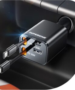 Upgraded SUPERONE Retractable Car Charger, [Ultra-Compact] 6-Port Car Charger USB C, iPhone Car Chargers Fast Charging with USB C & Apple Cable, Car Accessories Adapter for iPhone 17/16/15/14/13/12