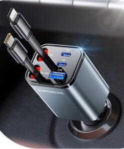 SUPERONE 6 in 1 Retractable Car Charger with Dual Type C Cables, 99W Ultra-Compact USB C Car Accessories Adapter with 4 USB Ports, Fast Charging Car Charger for iPhone 17/16/15/14/13/12, Galaxy, iPad