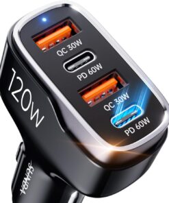SUNDA 120W USB C Fast Car Charger, 4-Ports Cigarette Lighter Adapter, USB C Car Phone Charger Adapter USBC Type C 12v, Fit for iPhone 17/16/15 Pro/14Max/Galaxy/SamsungS25 Google iPad Android