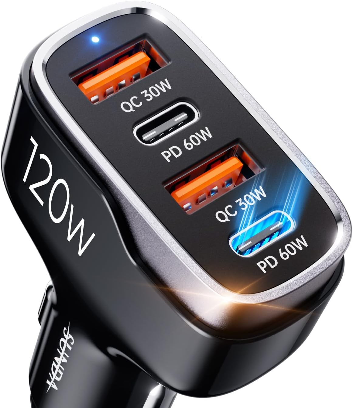 SUNDA 120W USB C Fast Car Charger, 4-Ports Cigarette Lighter Adapter, USB C Car Phone Charger Adapter USBC Type C 12v, Fit for iPhone 17/16/15 Pro/14Max/Galaxy/SamsungS25 Google iPad Android