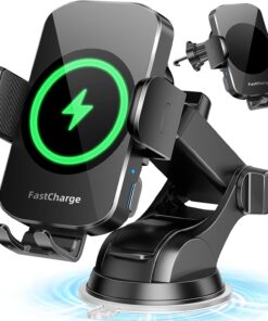 Wireless Car Charger, Fast Charging Phone Holder 3 in 1 Phone Mount Auto Clamping Car Accessories Compatible with iPhone 17 16 15 14 13 12 11 Xs XR, Samsung S23 Ultra S22 S21 S20/S10+ S9+ Note 9