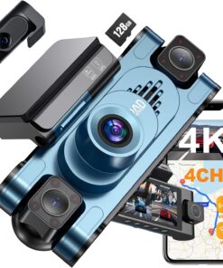 4K 360° DashCam for Cars,4 Channel Car Dash Cam Front and Rear Inside with 128GB Card Included,Voice Control,5.8G WiFi GPS,IR Night Vision, G Sensor, 24/7 Parking Mode &Loop Recording Dash Camera