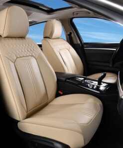 Coverado Seat Covers Full Set, Car Seat Covers Waterproof, Luxury Leather Seat Cover for Cars, Front Seats and Back Seat Cover, Car Seat Cushion, Car Seat Protector Universal Fit Most Cars,Blue&White