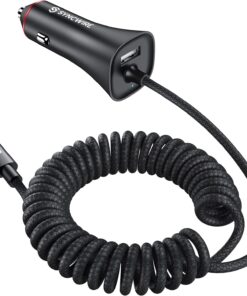 [Apple MFi Certified] Syncwire iPhone Car Charger 32W Super Fast Car Charger iPhone Cigarette Lighter USB Car Adapter with Build-in 6.5FT Lightning Cable Coiled for Apple iPhone 14/13/12/11/Max, iPad