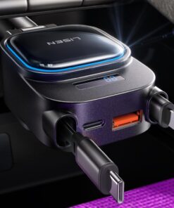 LISEN 96W Fast Charging Retractable Car Charger[USB C Cable & L Cable], 4 in 1 Retractable Car Charger Fast Charging Car Charger for iPhone 17 Pro Max 16 15 14 13, Samsung Galaxy S25/24,Black