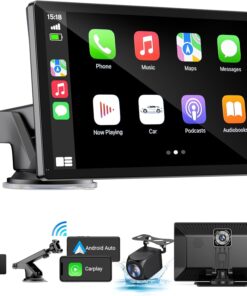 Wireless Apple Carplay Screen for Car with 4K Dash Cam, 10.26" Portable Apple Carplay & Android Auto, HD Touchscren with 1080p Backup Camera, Voice Control/Mirror Link/GPS Navigation/BT/FM