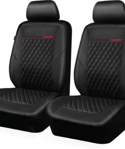 CAR PASS Quilting Faux Leather Seat Covers Full Set, Waterproof Deluxe Premium Seat Cover with 5mm Composite Sponge Inside, Airbag Compatible Auto Seat Cover Universal Fit for 95% Sedan SUV Van, Black