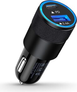 AILKIN 30W PD USB C Car Charger, USB Type C Fast Power Charging Block Dual Port USB A & USBC Plug Cargador Carro Lighter Adapter for iPhone, iPad, Samsung Galaxy, LG, Google Pixel, Moto, USB-C Port