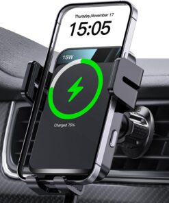 Wireless Car Charger, MOKPR Auto-Clamping Car Mount 15W/10W/7.5W Fast Charging Air Vent Car Phone Mount Compatible with iPhone 15/14/13/13 Pro/12 Pro Max/12 pro/12/11/10 Series, Samsung Galaxy Series