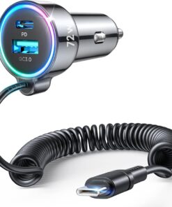 USB C 72W Car Charger for iPhone 17/16 Pro Max, PD & QC3.0 w/5 ft 36W Type C Coiled Cable, Fast Car Phone Charger Adapter for iPhone 17Air/15 Pro, Samsung Galaxy S25/S24/S23, Pixel 10/LG/Android, iPad