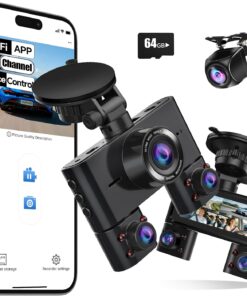 Dash Cam 360°, 4 Channel Camera for Cars Front and Rear Inside, 2K FHD Mini Dashcam, 5G WiFi, GPS, with 64G Card, Voice Control, WDR, HDR, Night Vision, 24/7 Parking Mode(Upgraded Version V7PLUS)