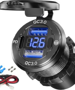 Dual PD USB C Ports & Dual Quick Charge 3.0 Ports Car Charger Socket, VANONE Aluminum Alloy Waterproof 12V USB Outlet, Accessories for Car Boat Marine Motorcycle RV ATV Truck Golf Cart, etc