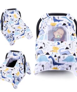 THE KENKYO Car Seat Covers for Babies, Baby Car Seat Cover for Girls Boys, Kick-Proof Newborn Carrier Canopy with Breathable Mesh Peep Window, Windproof Stroller Cover for All Seasons