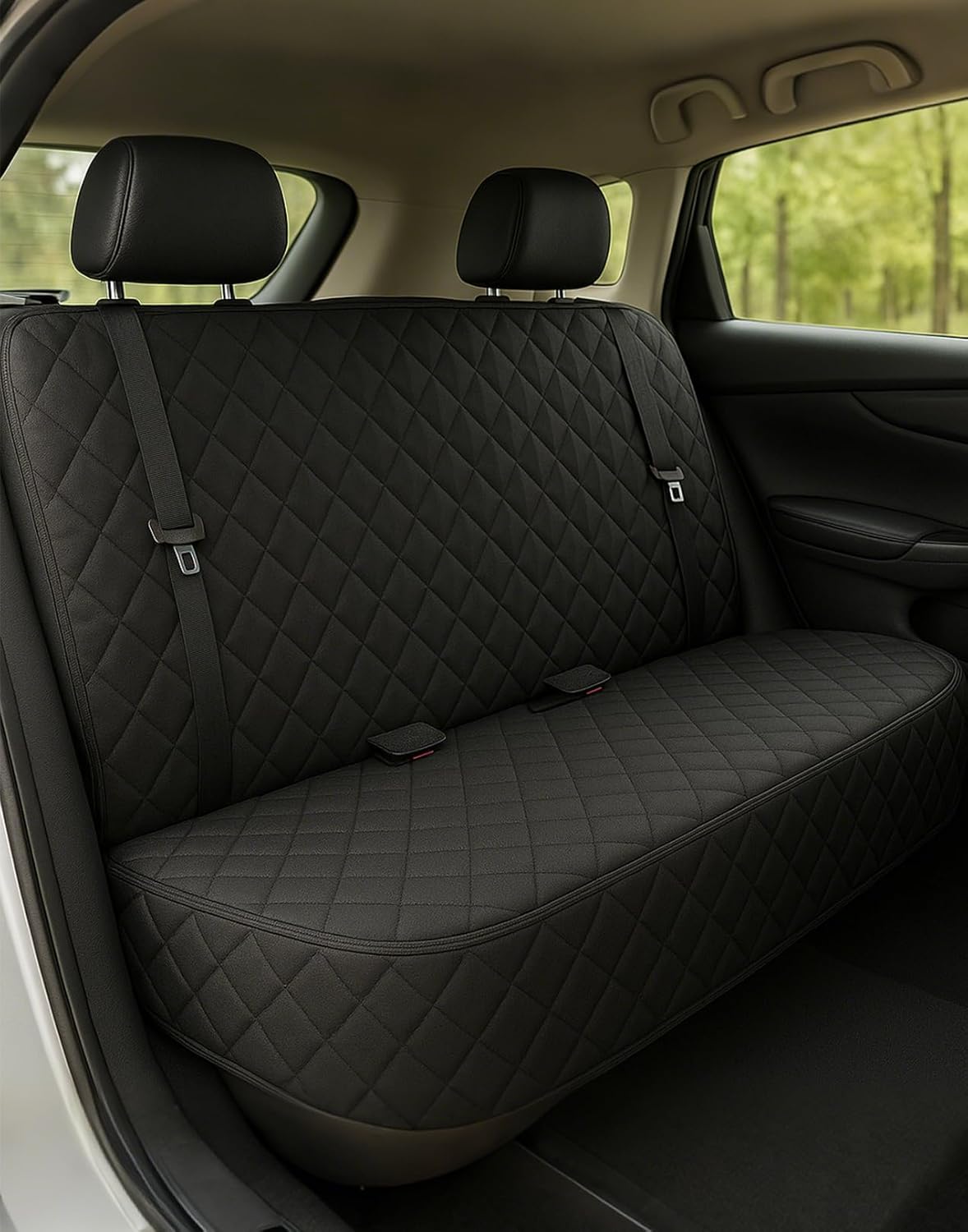 Waterproof Dog Car Seat Cover with Belt for Back Seat - Washable Pet Protector Accessories for Cars, Trucks, SUVs, and Bench Seats - Auto Backseat Hammock for Small & Large Dogs