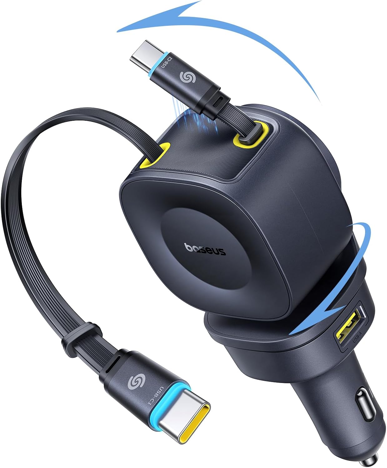 Baseus 163W Retractable Car Charger USB C Fast Charging, PrimeTrip VR2 Max 4 in 1 Fast Car Charger with Dual Retractable USB C Cable for iPhone 17 16 15 Pro Max, Samsung Galaxy S25 Ultra, Android