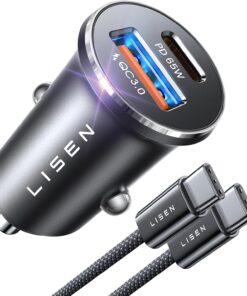 LISEN for iPhone 17 Pro Max USB C Car Charger Fast Charging,Early Prime car Day Charger Deals, PD 65W & QC 30W Car Charger USB C, All Metal Cigarette Lighter Adapter for iPhone 17 16 15 14