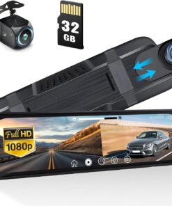 Mirror Dash Cam 9.66" Rear View Mirror 1080P Front and Rear View Dual Cameras,Night Vision,G-Sensor,Parking Assistance,24H Parking Monitor,HD Waterproof Backup Camera Free 32GB Card for Cars/Trucks