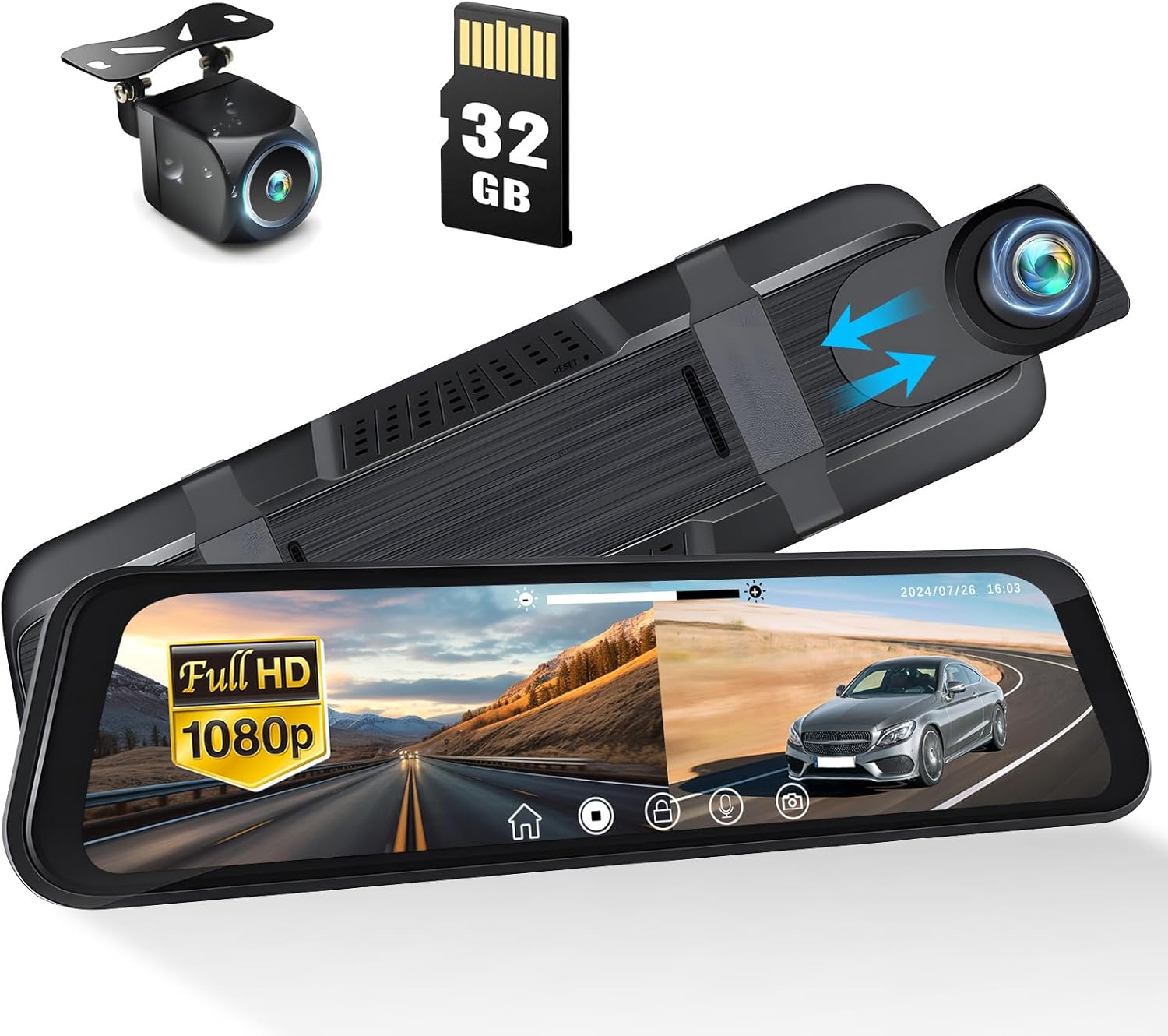 Mirror Dash Cam 9.66" Rear View Mirror 1080P Front and Rear View Dual Cameras,Night Vision,G-Sensor,Parking Assistance,24H Parking Monitor,HD Waterproof Backup Camera Free 32GB Card for Cars/Trucks