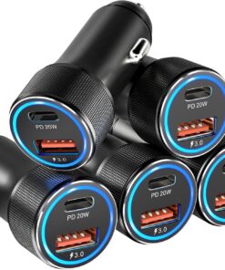 5 Pack USB C Car Charger, Bangfun 36W Dual USB Car Adapter Fast Charge PD&QC 3.0 Cigarette Lighter USB Charger Compatible iPhone 15 14 13 12 11 Pro Max SE,iPad,Samung S24/S21/S20, Pixel(Grey)