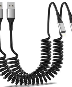 Coiled Lightning Cable for Car, 2Pack Retractable iPhone Charger Cable Fast Charging, [MFi Certified] Short Apple CarPlay USB to Lightning Cord for iPhone 14 13 12 11 Pro Max Mini XR XS 8 SE iPad