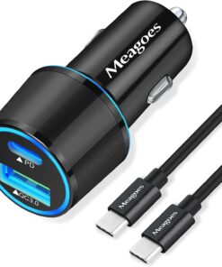 48W Car Charger USB C Super Fast Charging, 30W USBC & QC3.0 Port Block for iPhone 17 Pro Max/Air/16/15/iPad, Samsung S25 Android Cell Phone, Dual 12V Cigarette Lighter Adapter + 3.3 ft Type C Cable